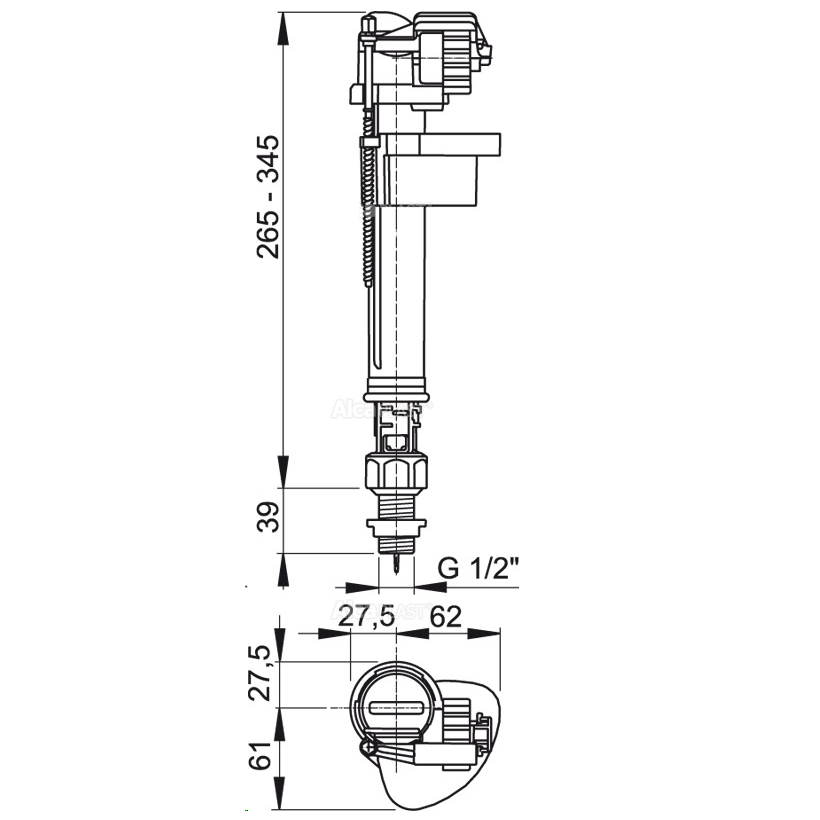 A17-1/2-BL-01 / Впускной механизм с нижней подводкой 1/2" с пластиковой резьбой, Alcaplast