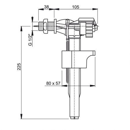 A160 1/2" / Поплавок-клапан для унитаза боковой подвод, металлическая резьба, Alcaplast