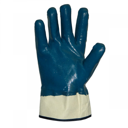 Перчатки с полным нитриловым покрытием, маслобензостойкие синие, манжет крага