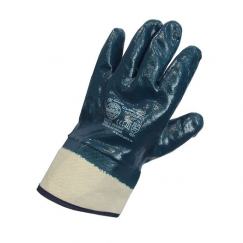Перчатки с полным нитриловым покрытием, маслобензостойкие синие, манжет крага