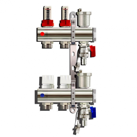 KC002 / Коллекторная группа на 2 выхода, расходомер, воздухоотводчик, сливной кран, TIM