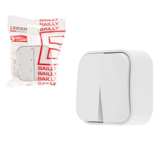 806002 / Выключатель 2 клав. (открытый, до 10А) белый, LEIDEN ELECTRIC