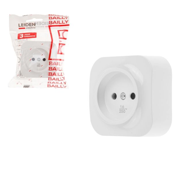 806003 / Розетка 1-ая (открытая, б/з) белая, LEIDEN ELECTRIC