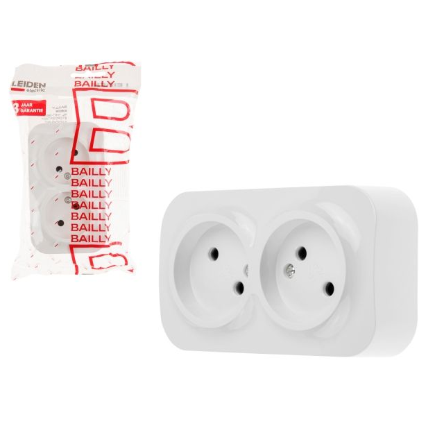 806006 / Розетка 2-ая (открытая, б/з) белая, LEIDEN ELECTRIC