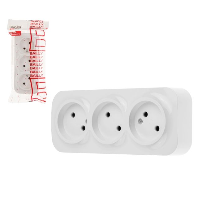 806008 / Розетка 3-ая (открытая, б/з) белая, LEIDEN ELECTRIC
