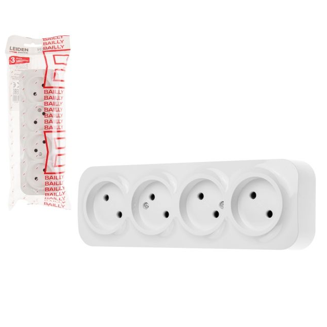 806010 / Розетка 4-ая (открытая, б/з) белая, LEIDEN ELECTRIC
