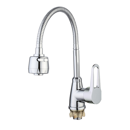 ZOP4-E045 / Смеситель для кухни D35, гибкий излив, цинк, хром, на гайке, G.Lauf