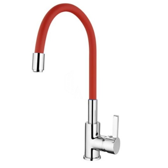 L4898-1 / Смеситель для кухни однорычажный D35, гибкий излив, красный, LEDEME