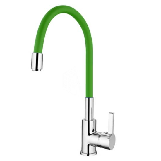 L4898-5 / Смеситель для кухни однорычажный D35, гибкий излив, зеленый, LEDEME