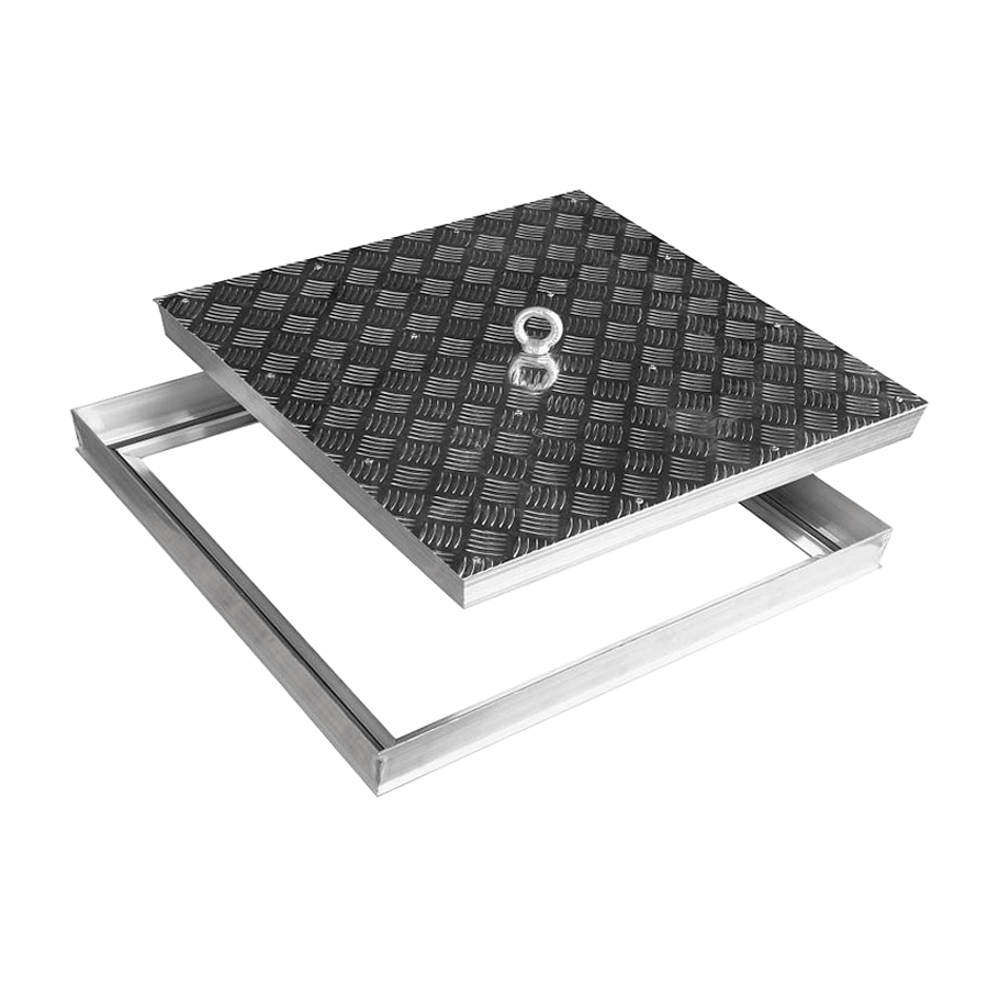 Алюминиевый напольный люк с рифлёной поверхностью и со съёмной крышкой Премиум Лайт 50х50
