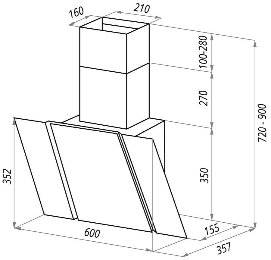 габариты вытяжки MAUNFELD Trent Glass 60