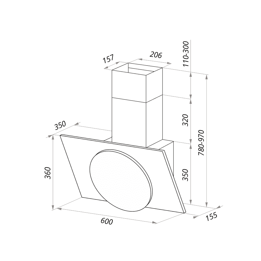 габариты вытяжки MAUNFELD Tower L Touch 60