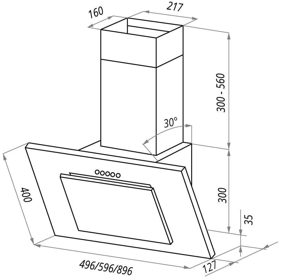 габариты вытяжки MAUNFELD Tower Light 50