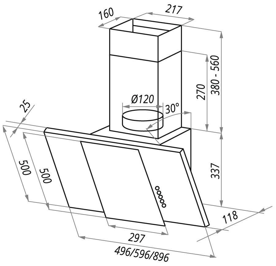 габариты вытяжки MAUNFELD Irwell GS 50/60/90