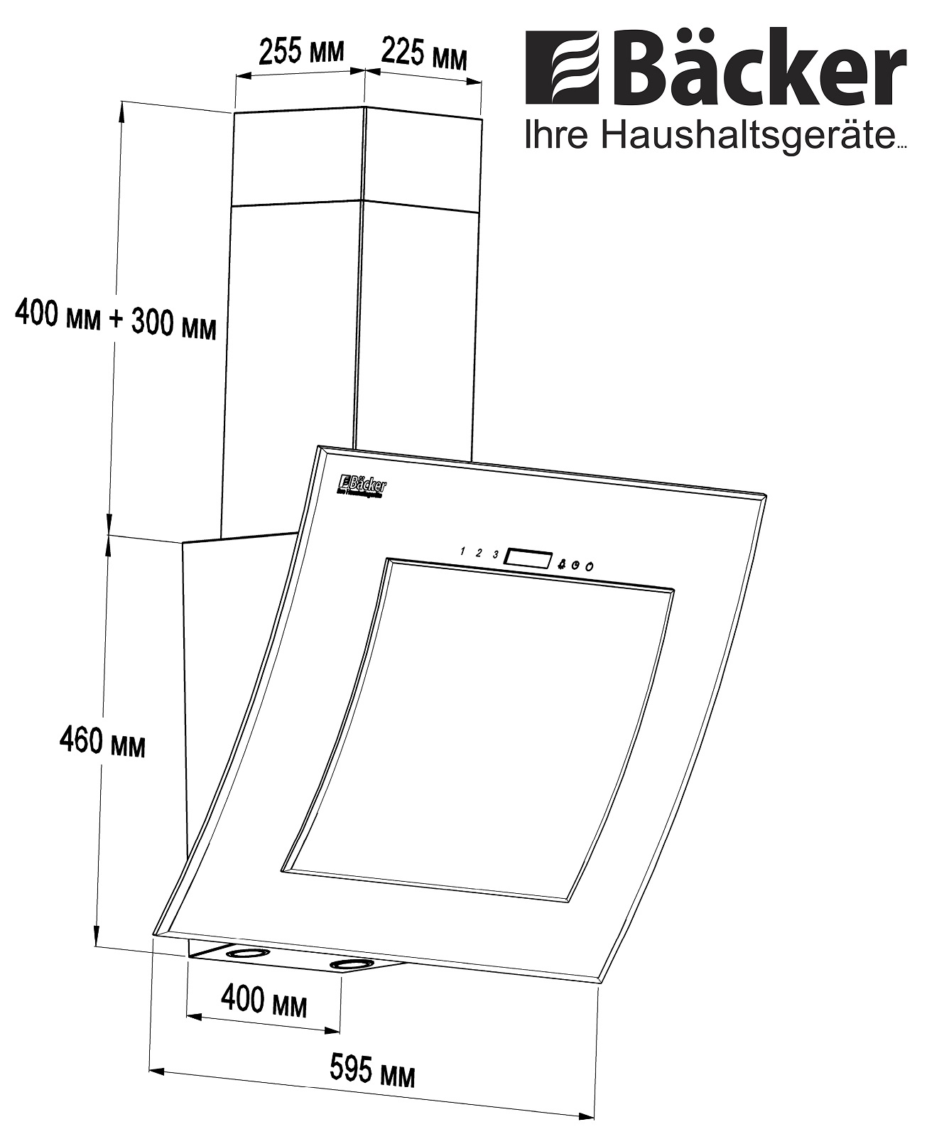 габариты вытяжки Backer AH60E-THSL180BLACK GLASS
