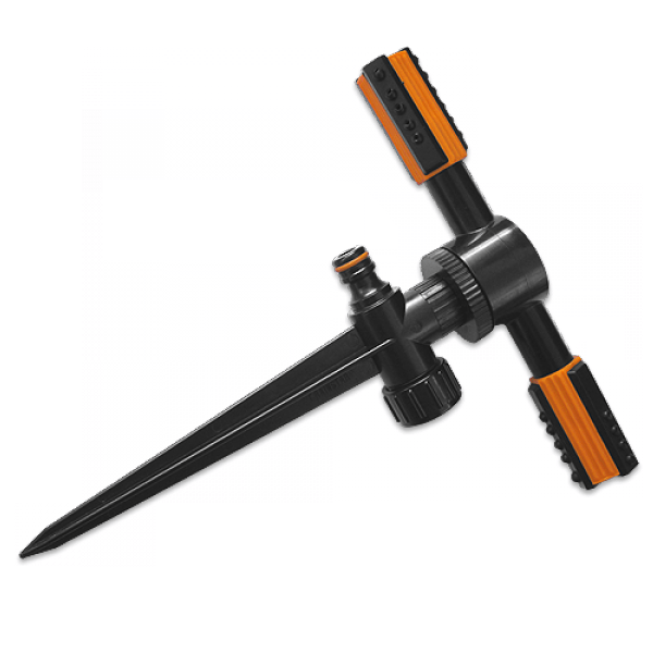 BLACK LINE / Ороситель вращающийся DUO, 2-х рожковый, на колышке, Bradas ECO-TS1010