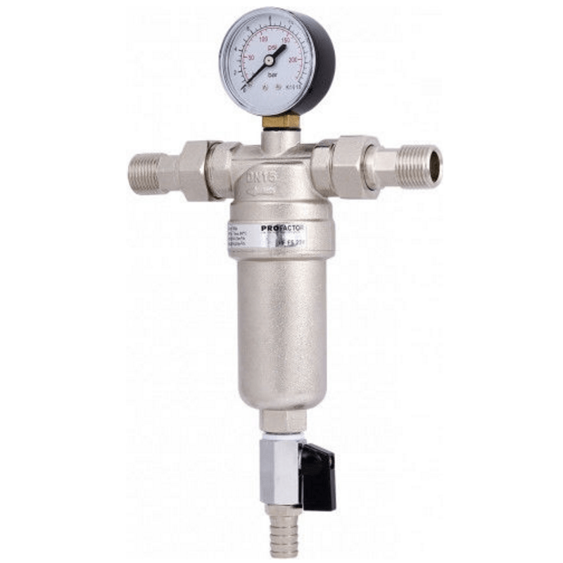 Фильтр промывной с манометром (с латунной колбой) PROFACTOR 3/4