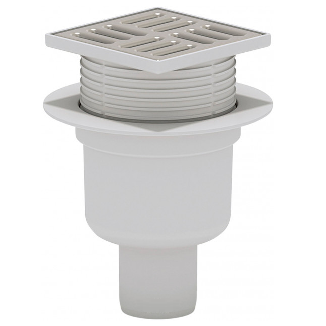 TQ5702 / Трап вертикальный регулируемый d.50, реш.10х10мм нерж., сухой затвор, Ани Пласт