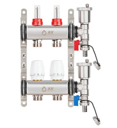 AVE13600102, Коллекторная группа на теплый пол, AVE136, 2 вых. AV Engineering