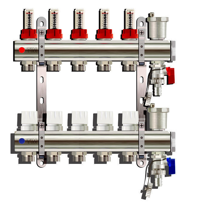 KC005 / Коллекторная группа на 5 выхода, расходомер, воздухоотводчик, сливной кран, TIM