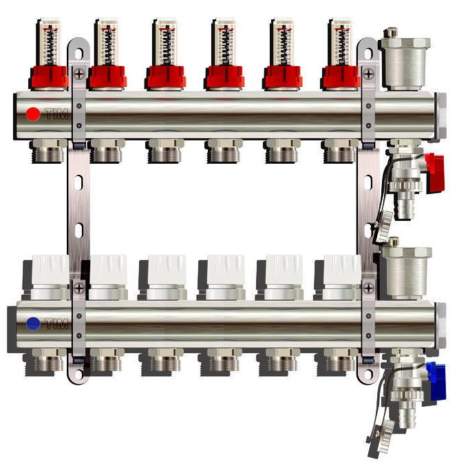 KC007 / Коллекторная группа на 7 выходов, расходомер, воздухоотводчик, сливной кран, TIM