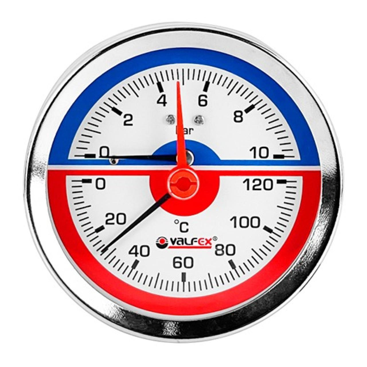 Термоманометр аксиальный (задн.подкл.) с контрольной стрелкой, 63 мм, 1/2