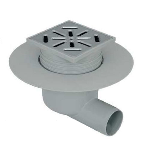 Трап 50 угловой канализационный AQUA AMBIENT STANDART с пласт. фланцем и мет. реш. 100мм х 100мм, Capricorn