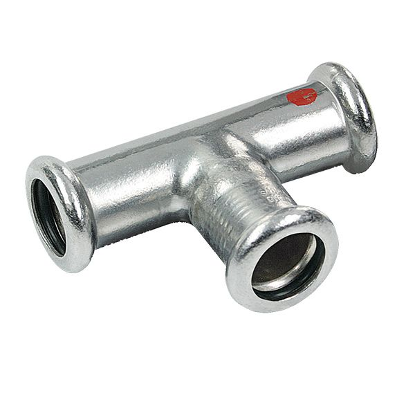 124130352835 / Тройник редукционный пресс 35х28х35 ВПр, сталь оцинкованная, SANHA