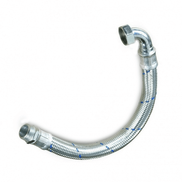 Шланг антивибрационный с коленом в металлической оплетке 700 мм х 1