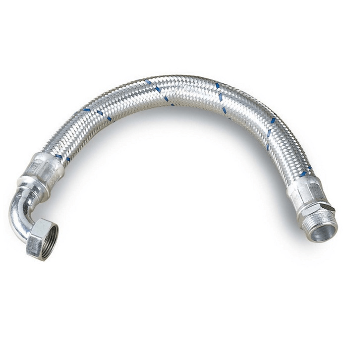 Шланг антивибрационный с коленом в металлической оплетке 600 мм х 1